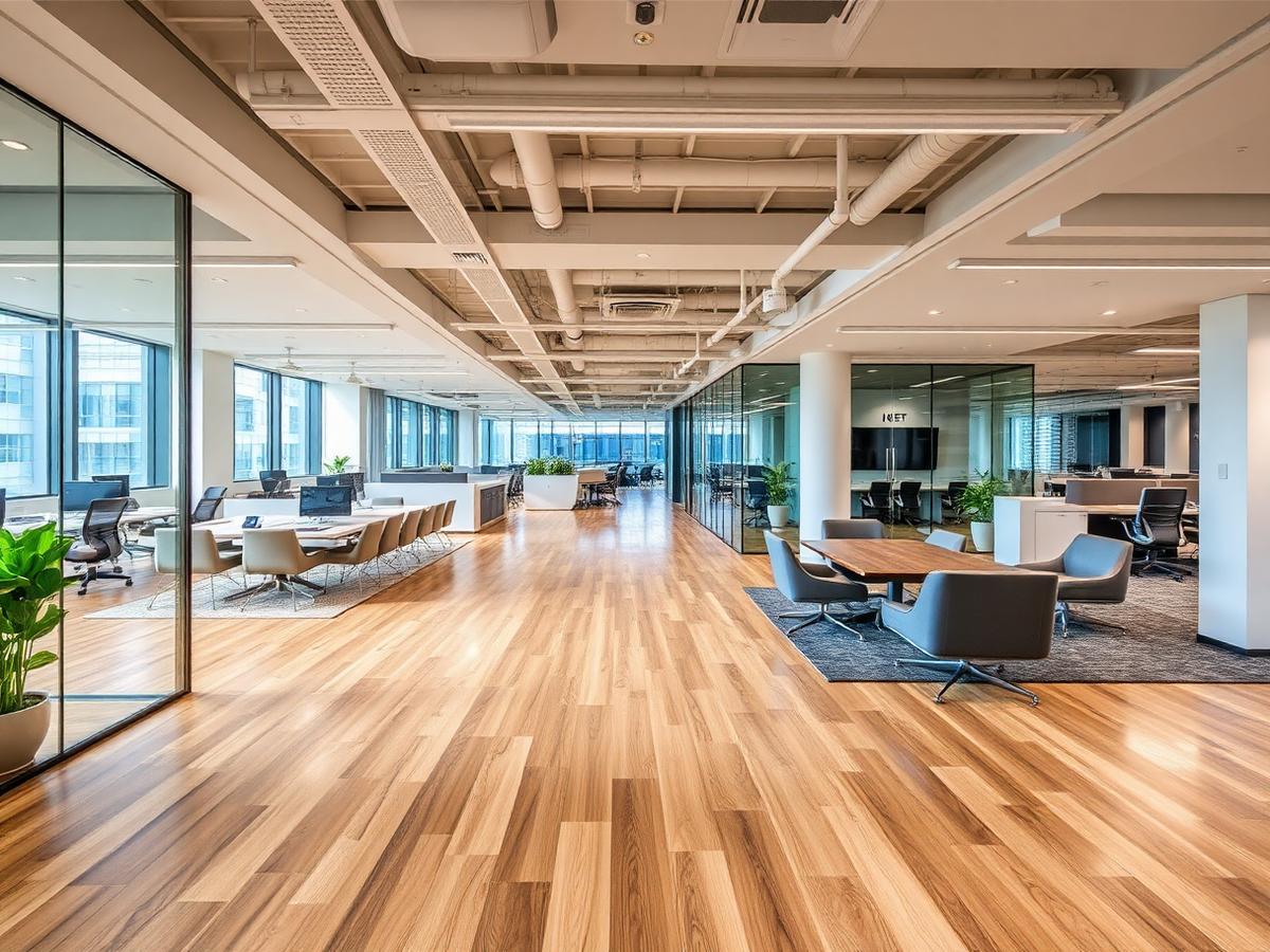 Commercial wood flooring in modern office